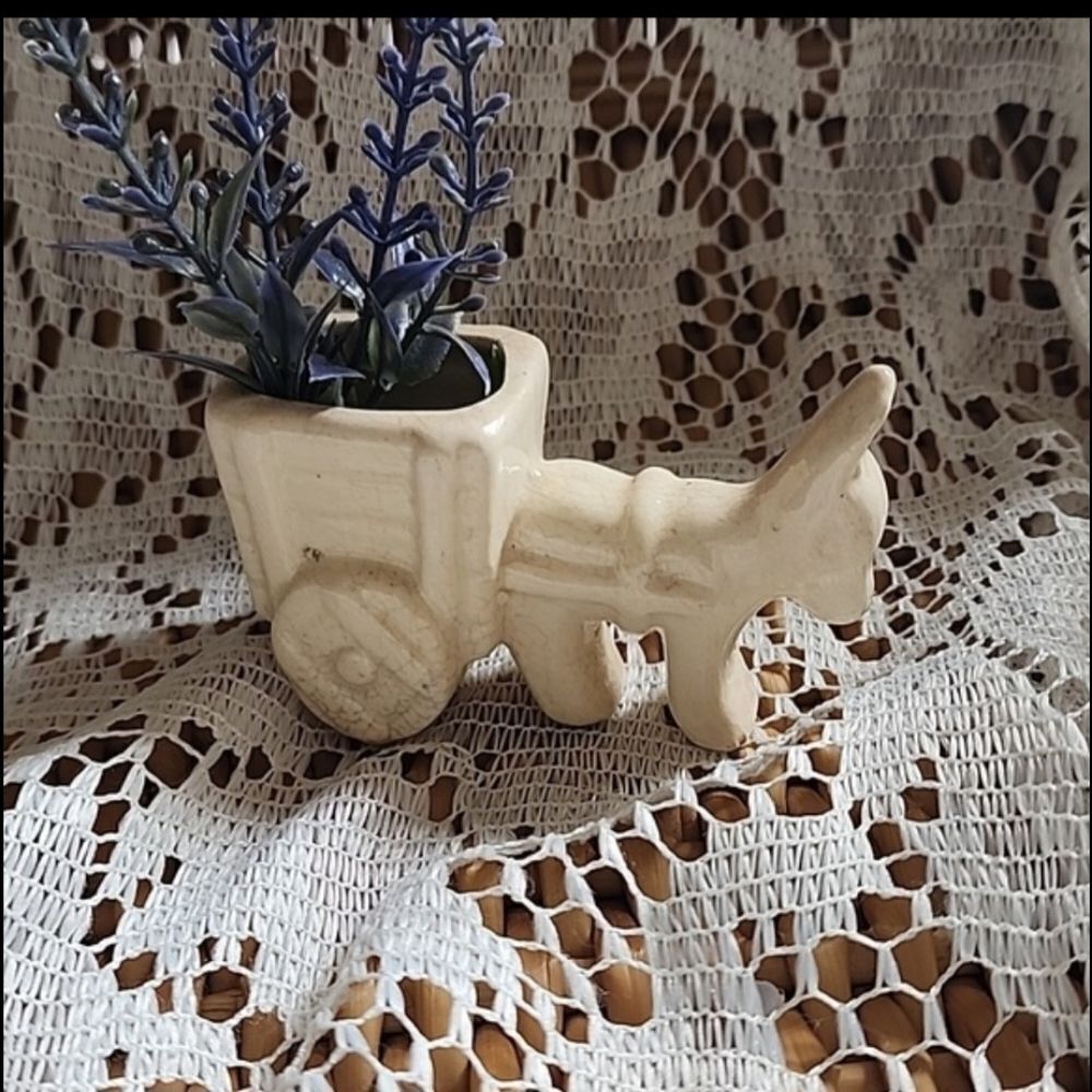 Vintage Donkey Pulling Cart Planter